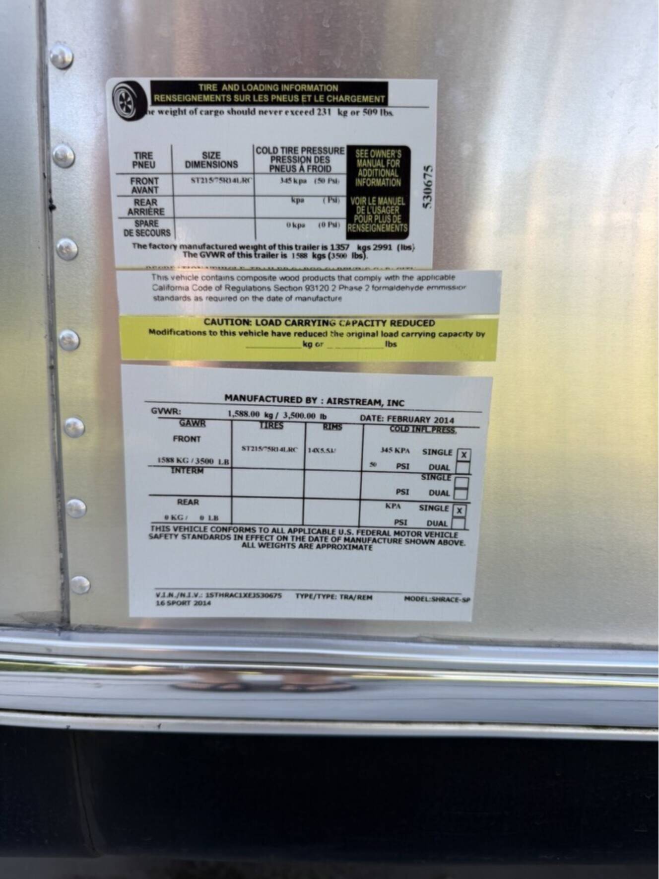 A photo of this 2014 Airstream SPORT 16RB