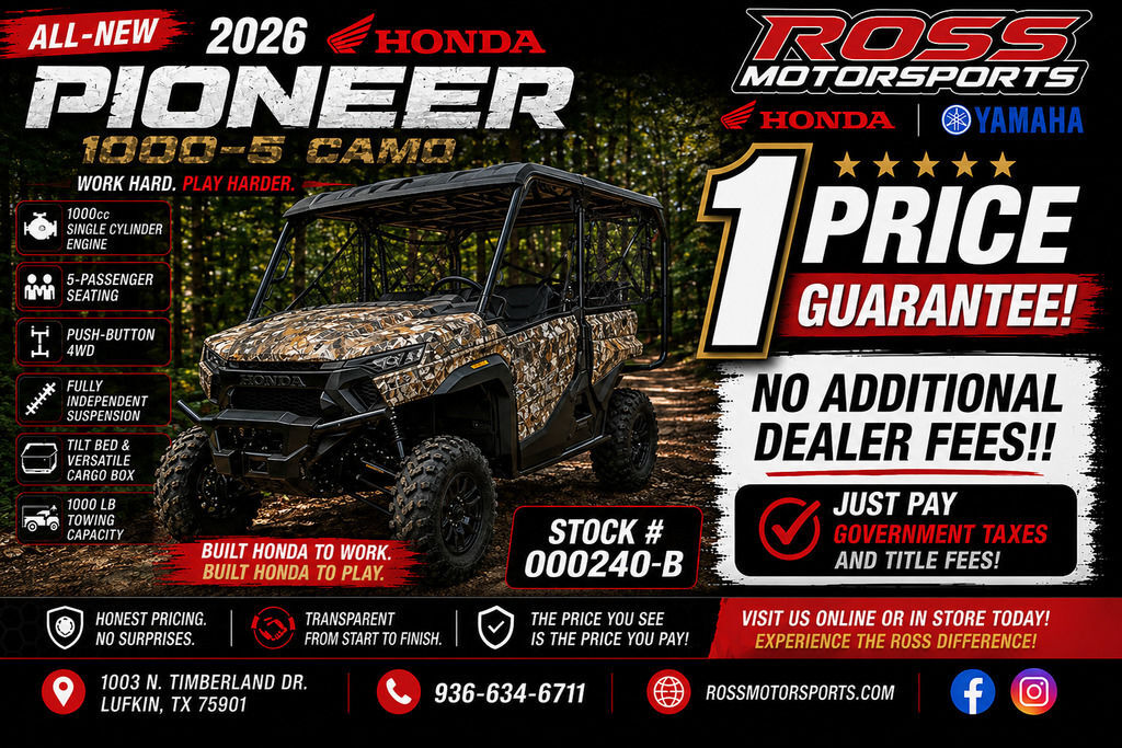 2026 Honda® Pioneer 1000-5 Deluxe TrueTimber Atera Camo UTV/Utility ATV