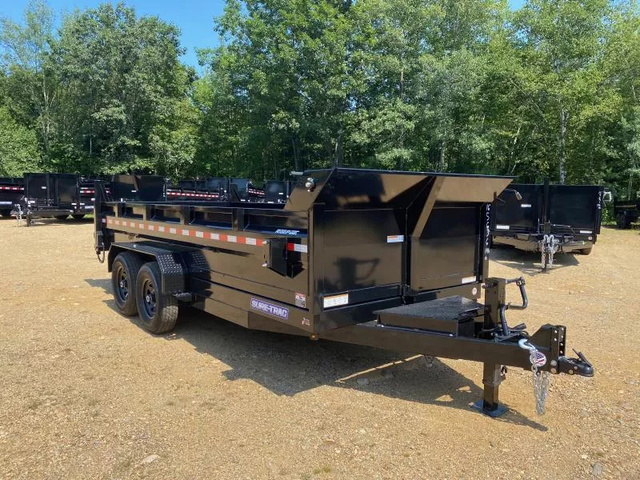 2025 SURE-TRAC 7X16 Powder Coated 14K Scissor Hoist Dump Trailer in Turner, ME