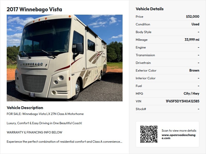 2017 Winnebago VISTA 27N RV