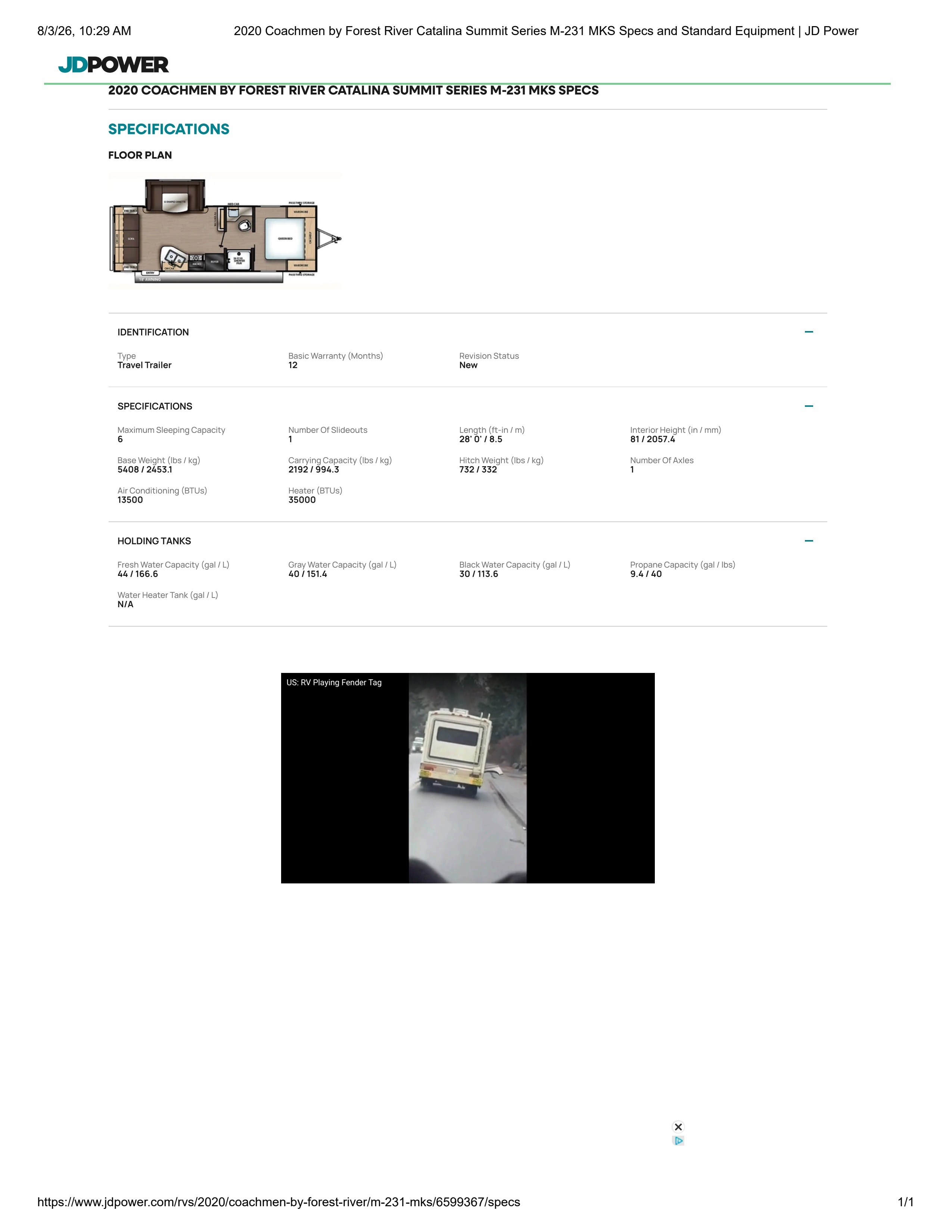 2020 Coachmen CATALINA SUMMIT SERIES 8 231MKS in bath PA