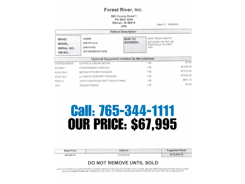 2027 Forest River Sabre 37FLH