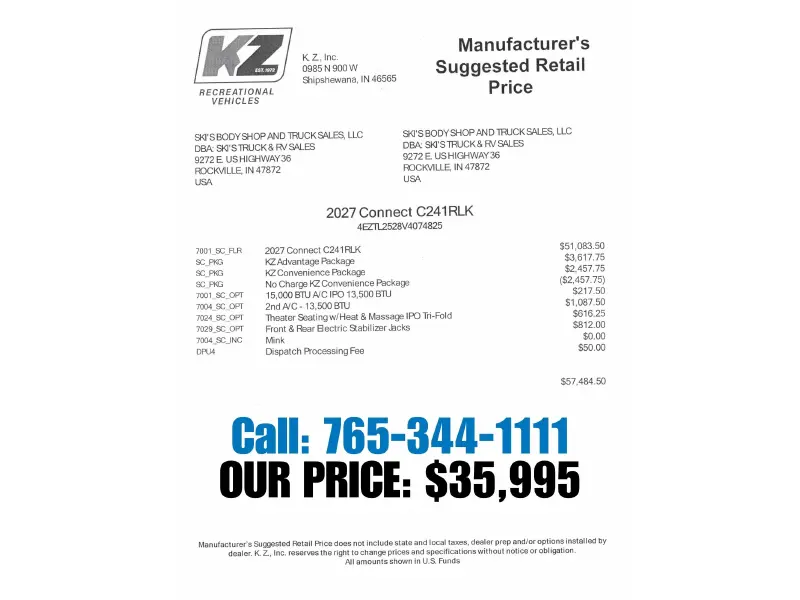 2027 KZ RV Connect C241RLK