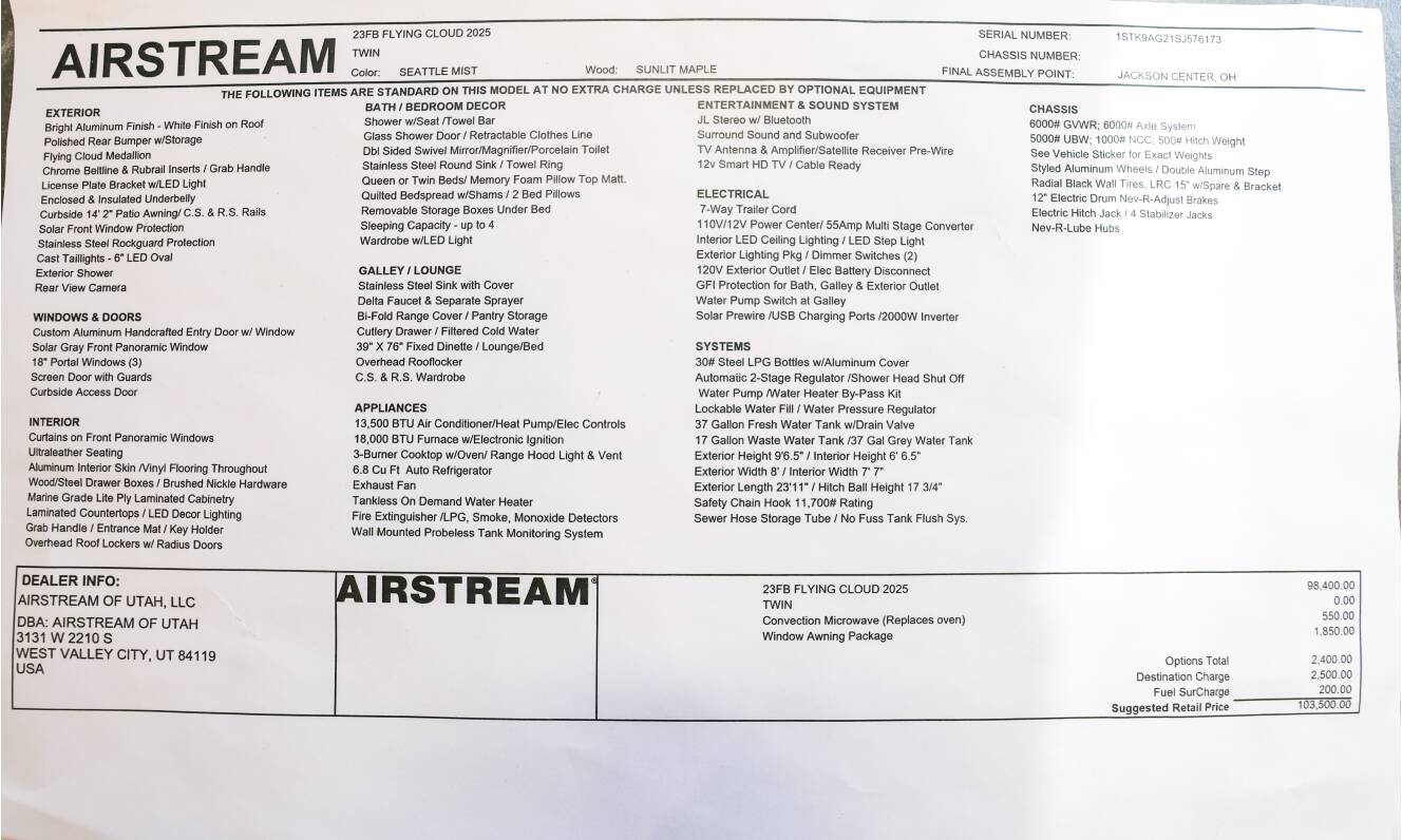 A photo of this 2025 Airstream FLYING CLOUD 23FB TWIN