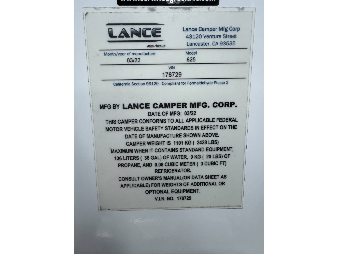A photo of this 2022 Lance 825 TRUCK CAMPER