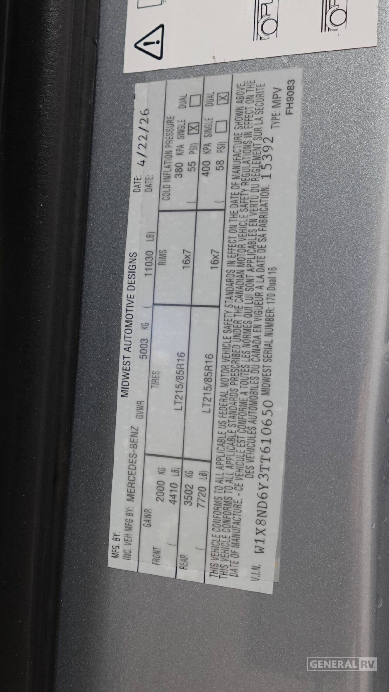 A photo of this 2027 Midwest Automotive Designs PATRIOT MD4 170EXT