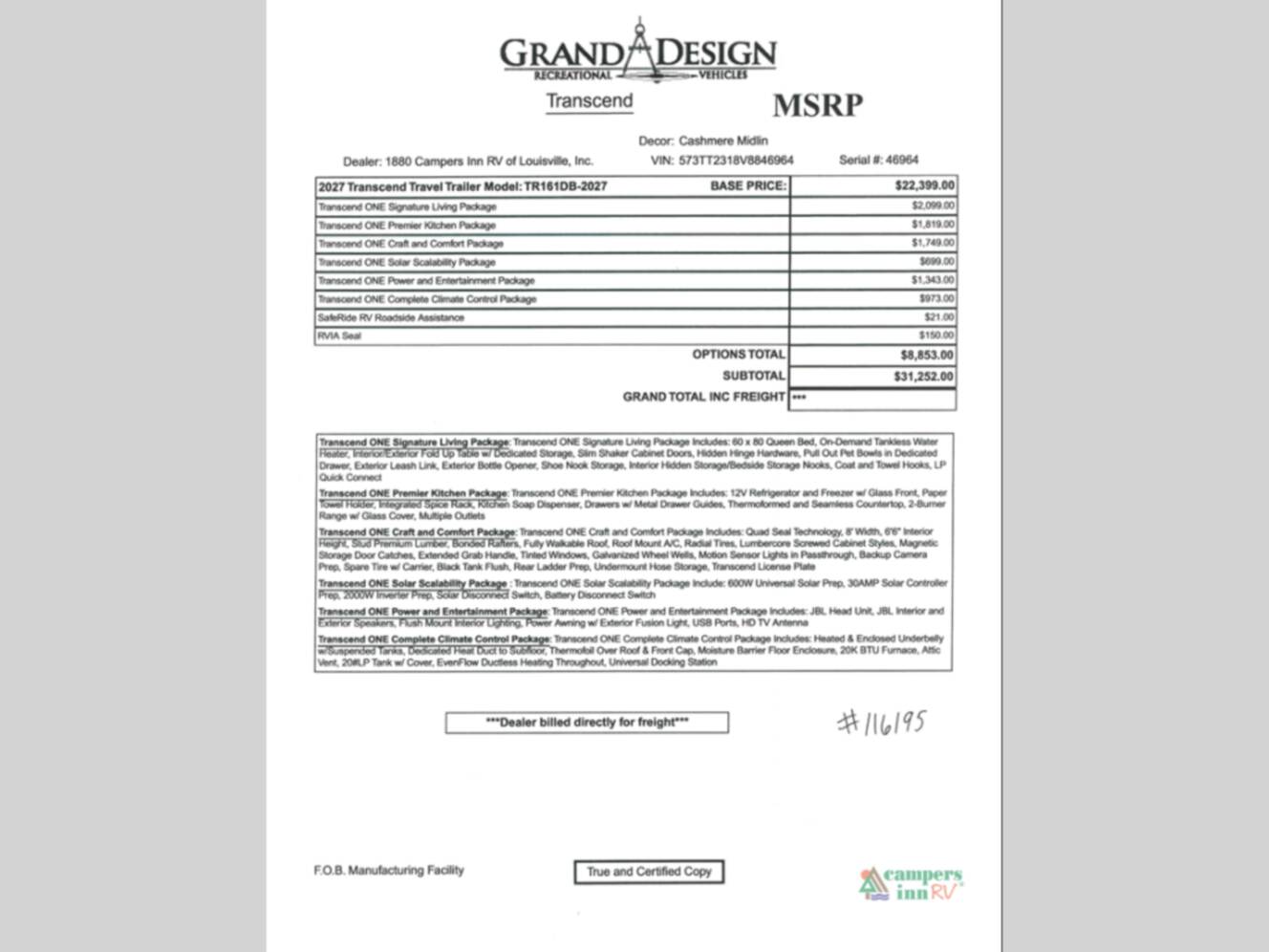 A photo of this 2027 Grand Design Transcend One 161DB