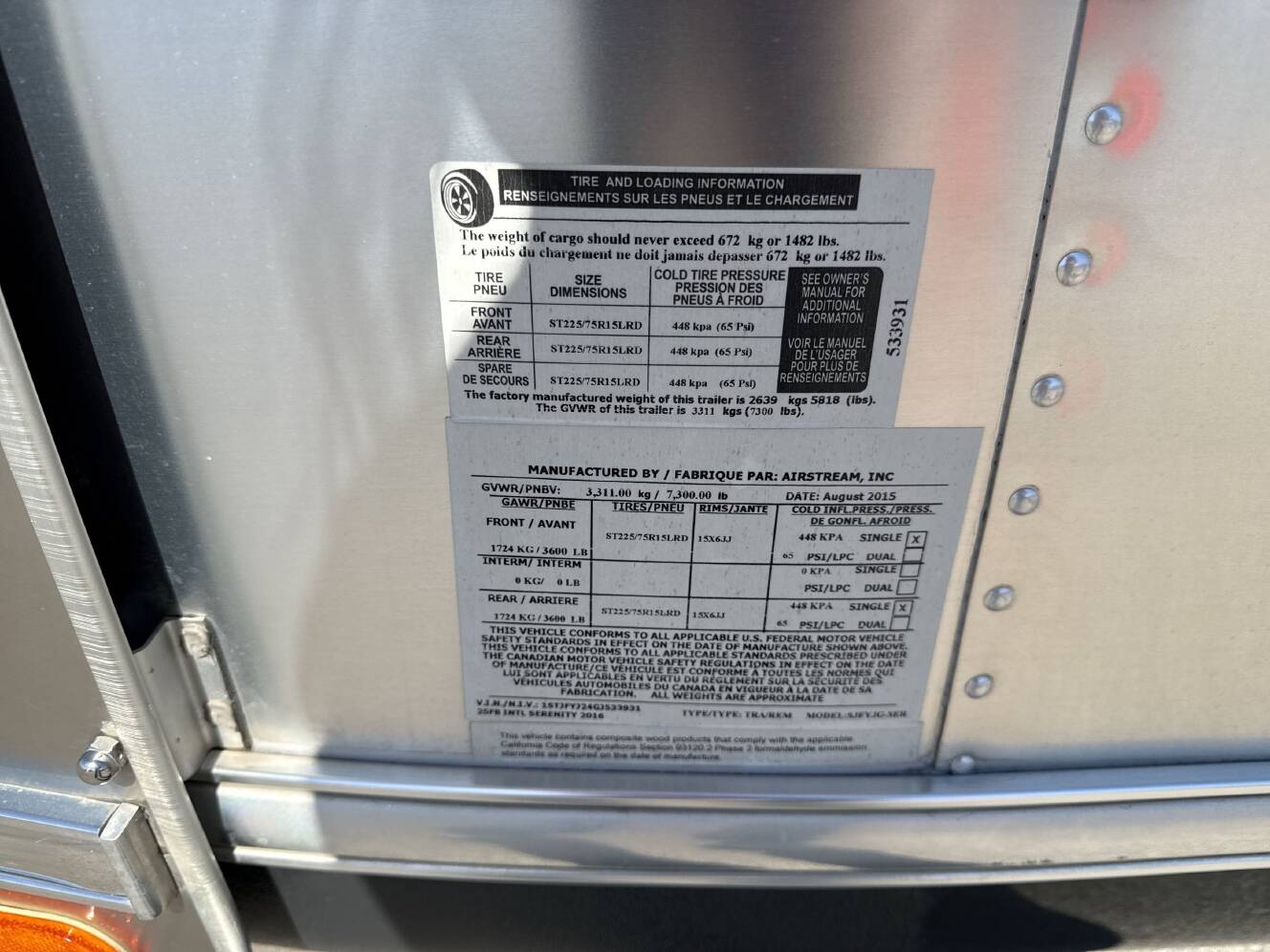 A photo of this 2016 Airstream INTERNATIONAL SERENITY 25FB