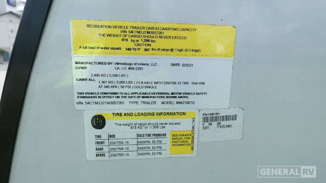 A photo of this 2021 Winnebago Micro Minnie 2108TB