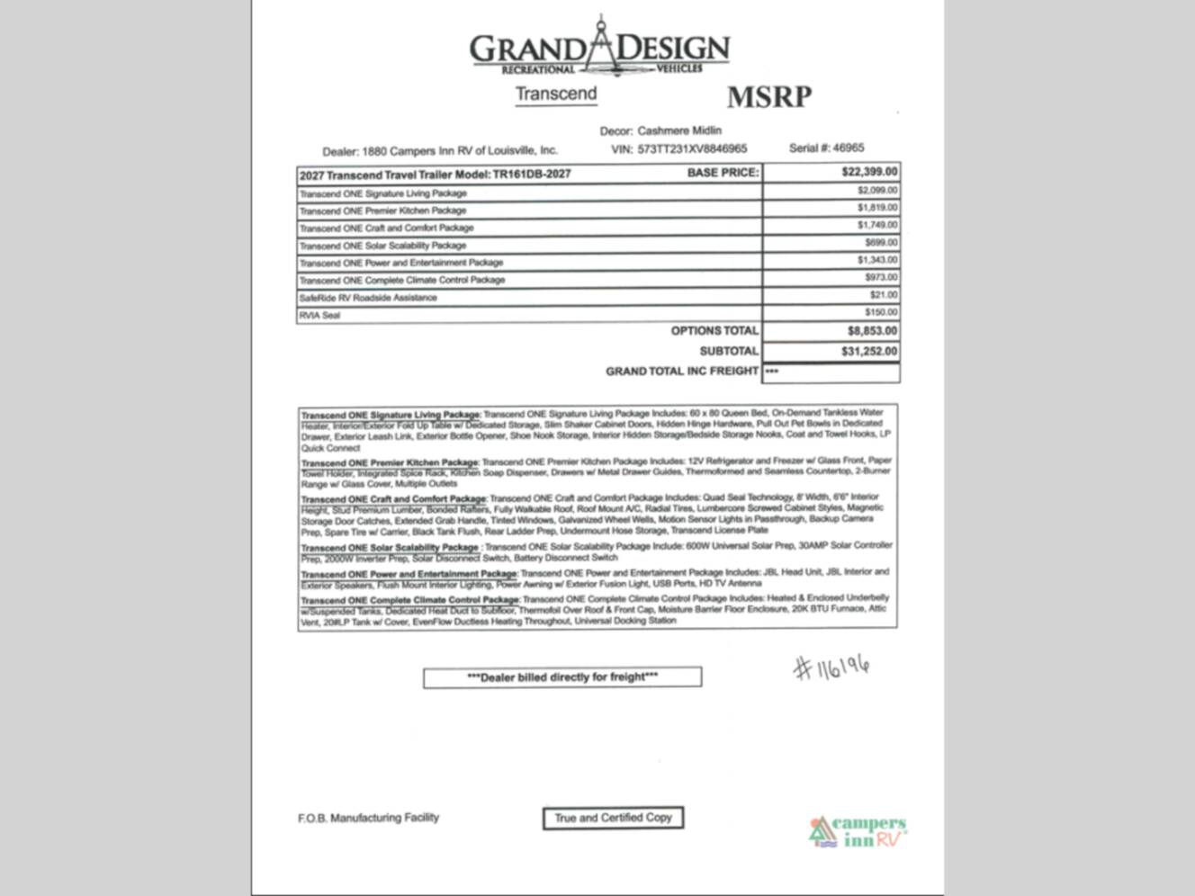 A photo of this 2027 Grand Design Transcend One 161DB