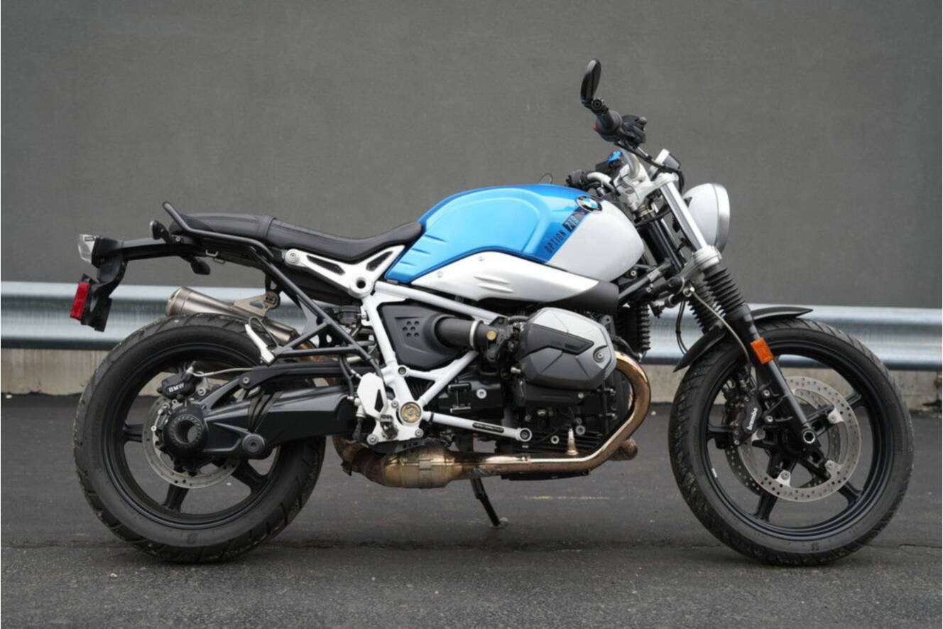 A photo of this 2021 BMW R nineT Scrambler 719 Cosmic Blue Metallic/Light White