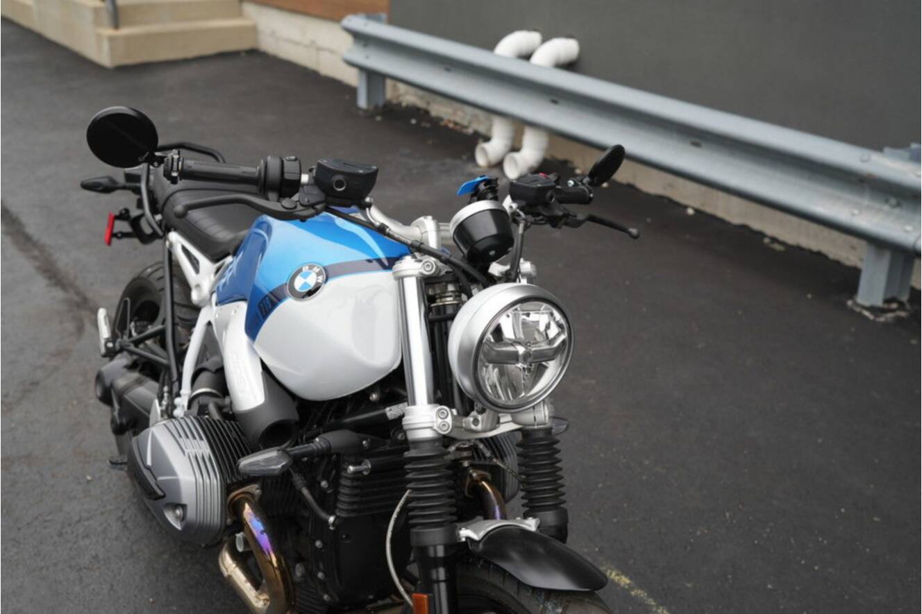 A photo of this 2021 BMW R nineT Scrambler 719 Cosmic Blue Metallic/Light White