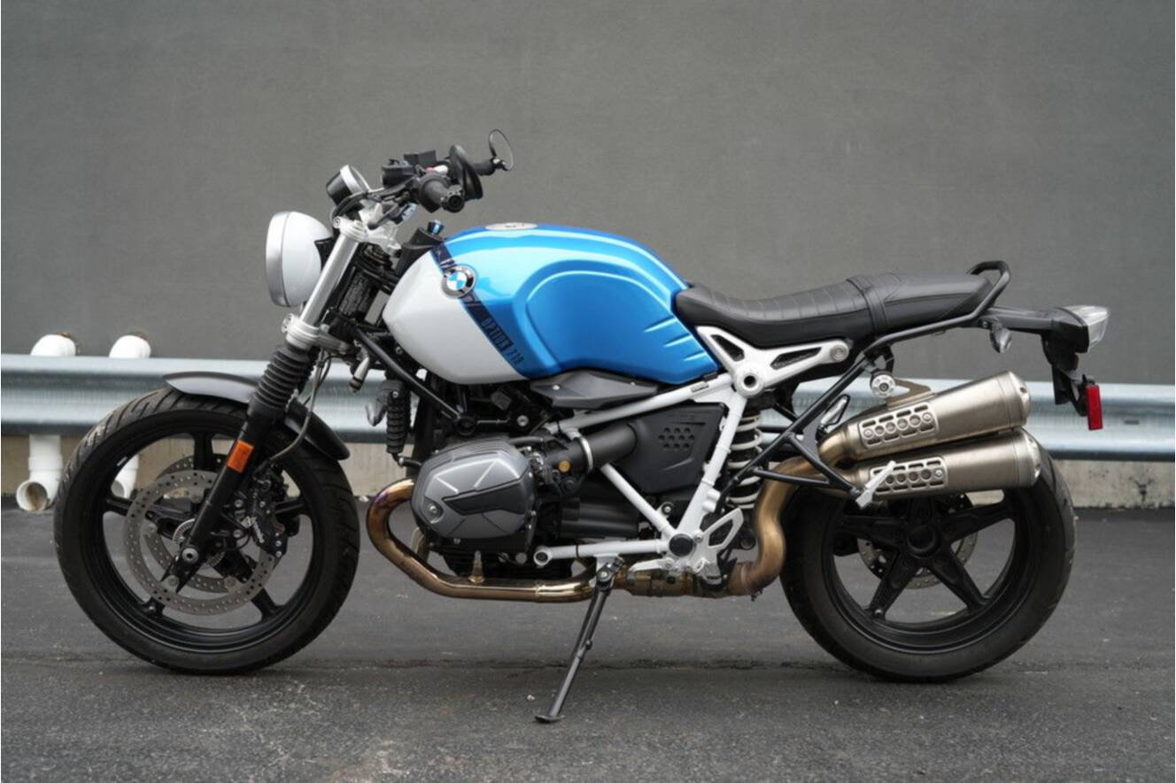 A photo of this 2021 BMW R nineT Scrambler 719 Cosmic Blue Metallic/Light White
