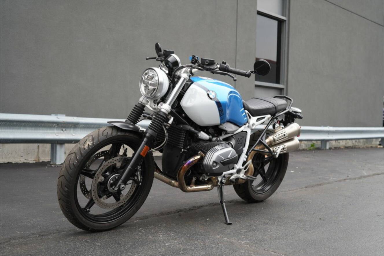 A photo of this 2021 BMW R nineT Scrambler 719 Cosmic Blue Metallic/Light White