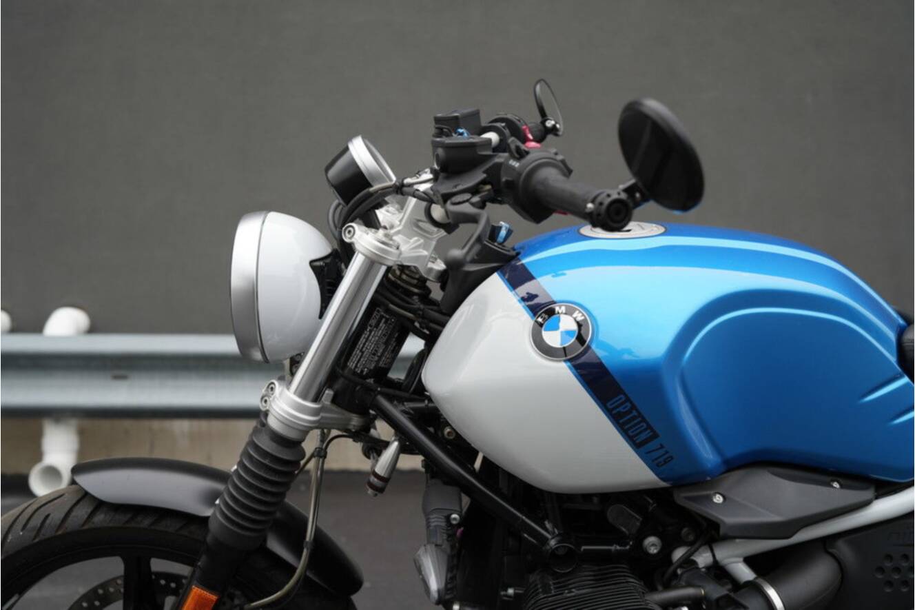 A photo of this 2021 BMW R nineT Scrambler 719 Cosmic Blue Metallic/Light White