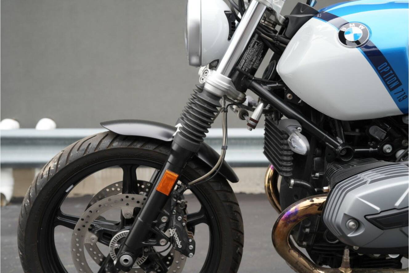 A photo of this 2021 BMW R nineT Scrambler 719 Cosmic Blue Metallic/Light White
