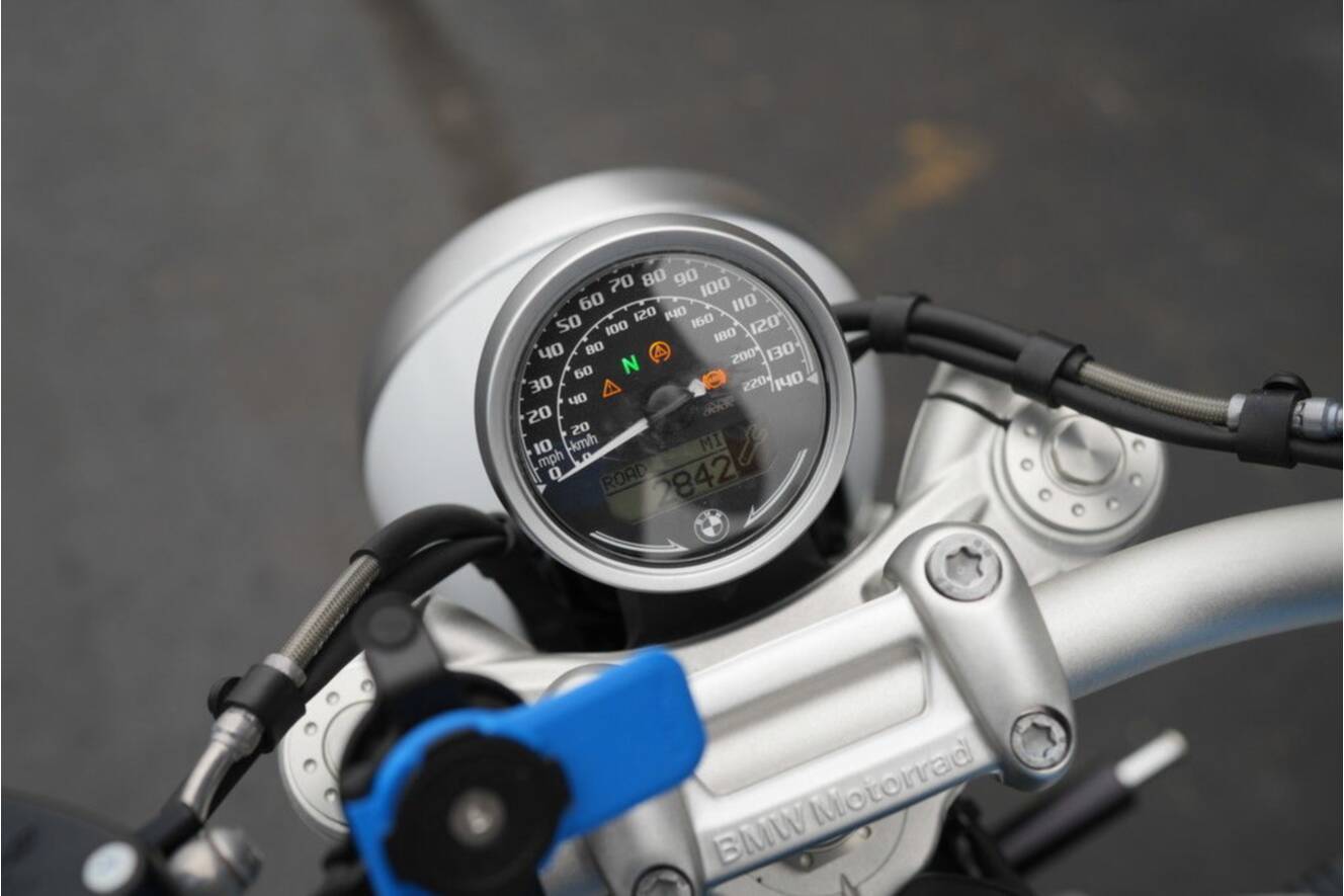 A photo of this 2021 BMW R nineT Scrambler 719 Cosmic Blue Metallic/Light White