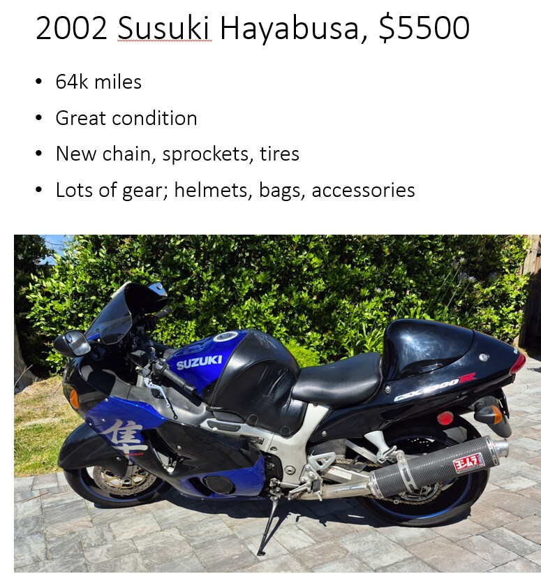 2002 Suzuki HAYABUSA 1300 1300 in Foster City, CA