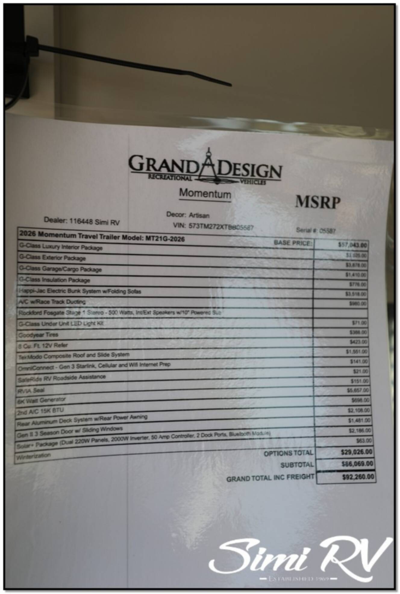 A photo of this 2026 Grand Design Momentum G Class (Travel Trailer) 21G