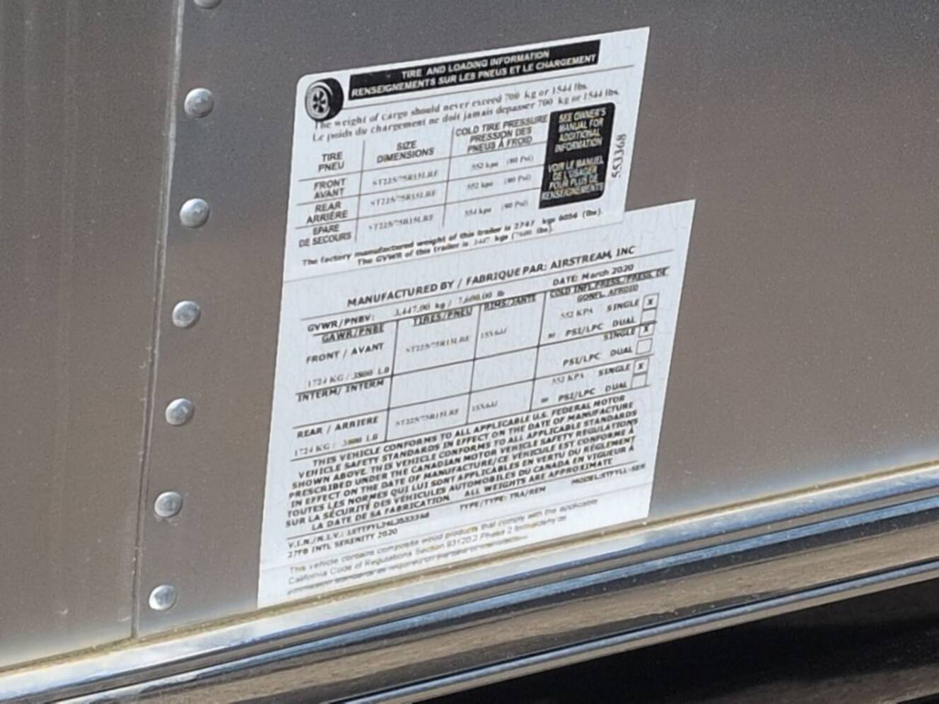 A photo of this 2020 Airstream International Serenity 27FB