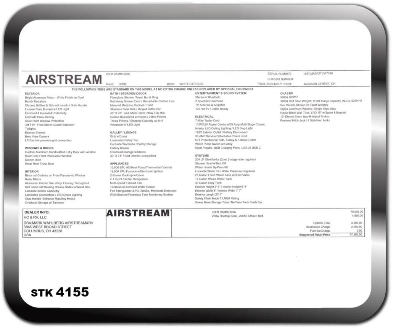 A photo of this 2026 Airstream Bambi 20FB