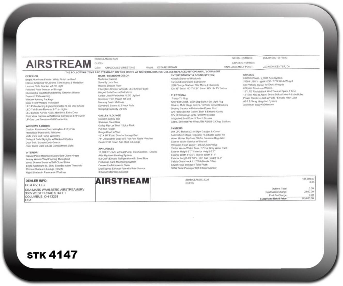 A photo of this 2026 Airstream Classic 28RB Queen