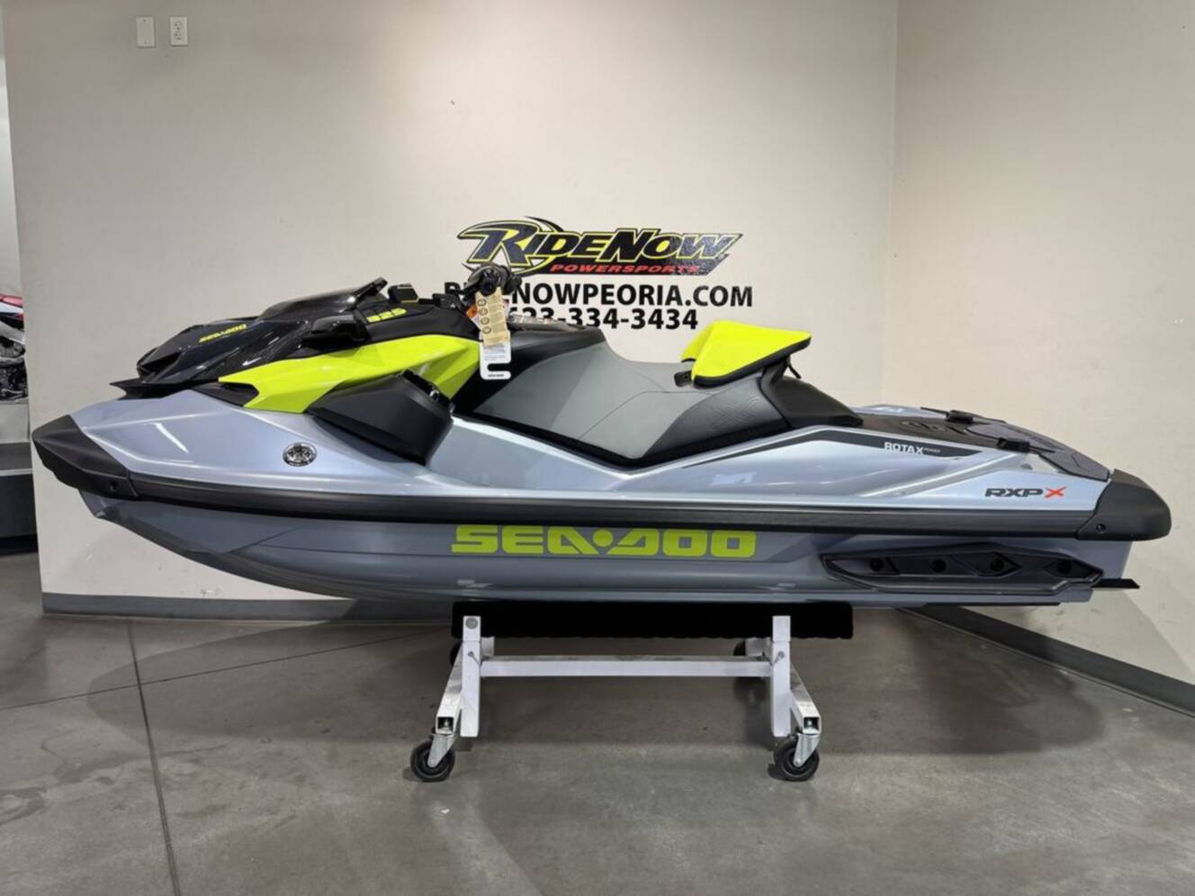 A photo of this 2026 Sea-Doo RXP-X 325 Tech, BRP Premium A, iBR Ice Metal / Manta