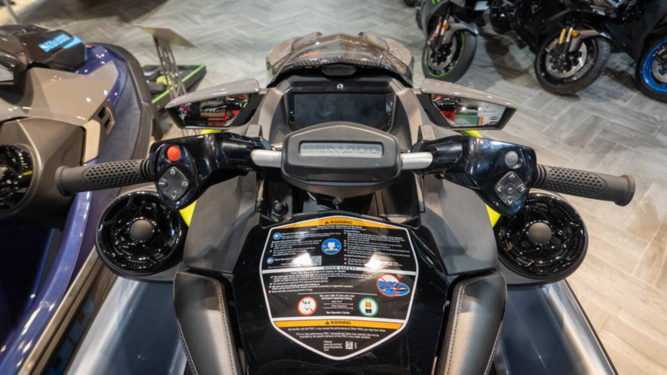 A photo of this 2025 Sea-Doo RXP-X 325 Tech, BRP Premium A, iBR Ice Metal / Manta