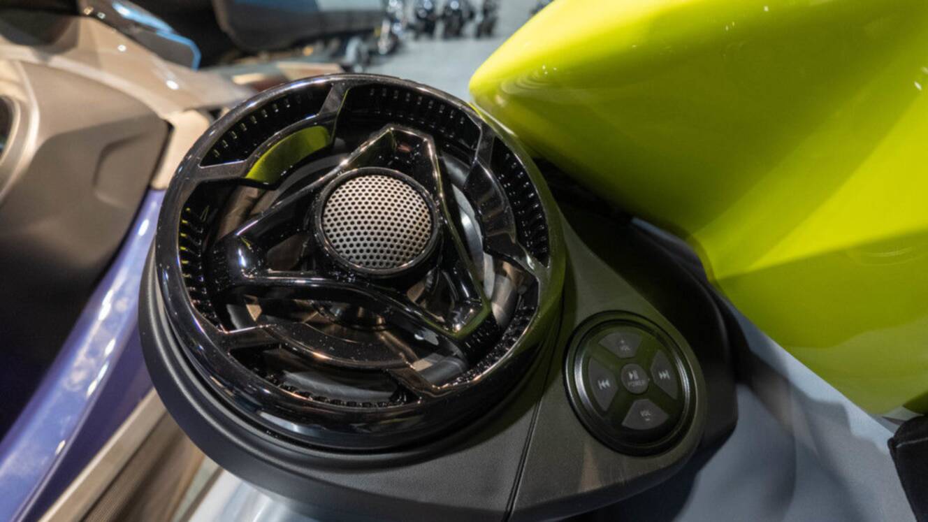 A photo of this 2025 Sea-Doo RXP-X 325 Tech, BRP Premium A, iBR Ice Metal / Manta