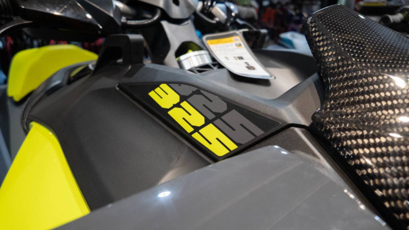 A photo of this 2025 Sea-Doo RXP-X 325 Tech, BRP Premium A, iBR Ice Metal / Manta