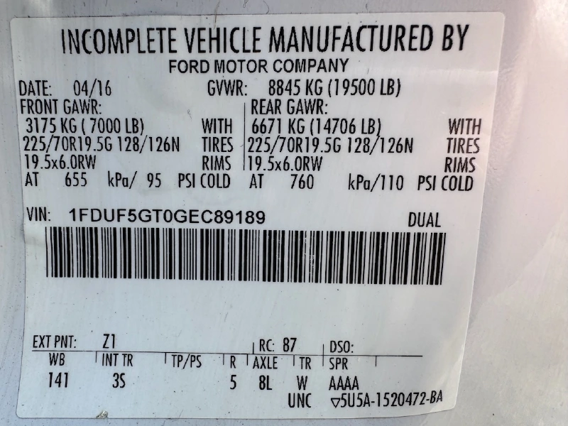 2016 FORD F550