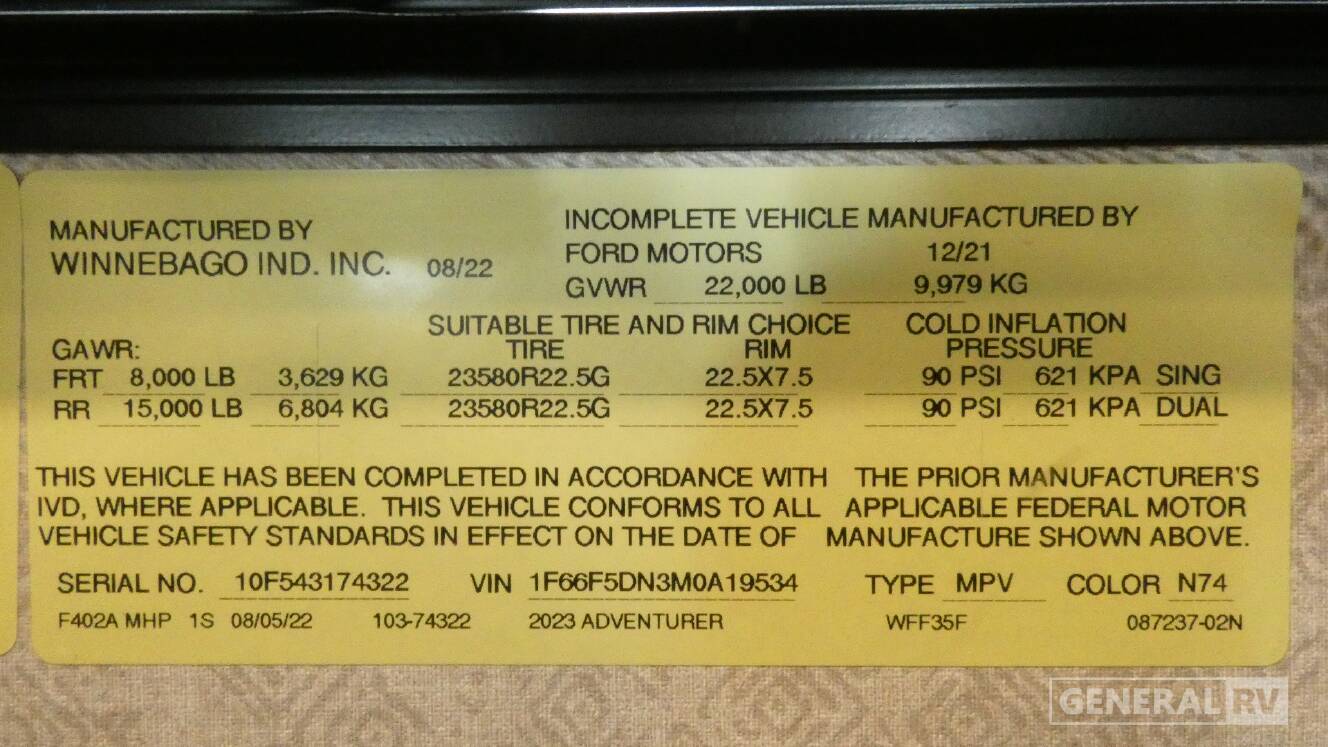 A photo of this 2023 Winnebago ADVENTURER 35F
