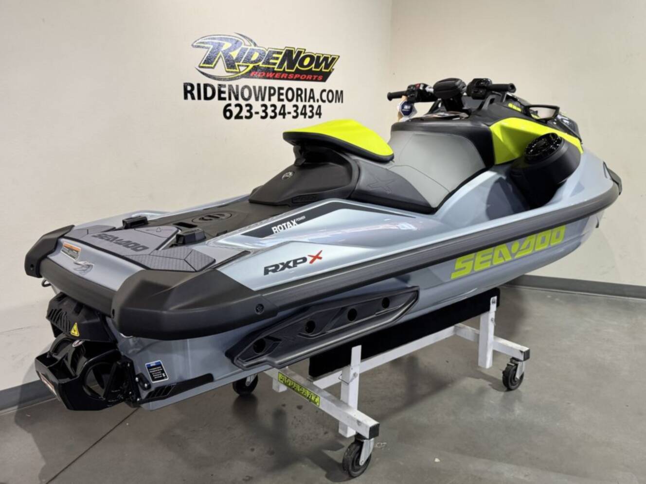 A photo of this 2026 Sea-Doo RXP-X 325 Tech, BRP Premium A, iBR Ice Metal / Manta