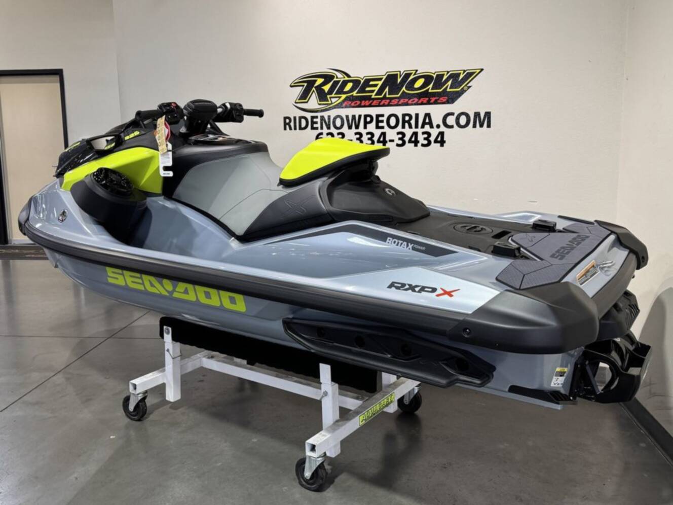 A photo of this 2026 Sea-Doo RXP-X 325 Tech, BRP Premium A, iBR Ice Metal / Manta