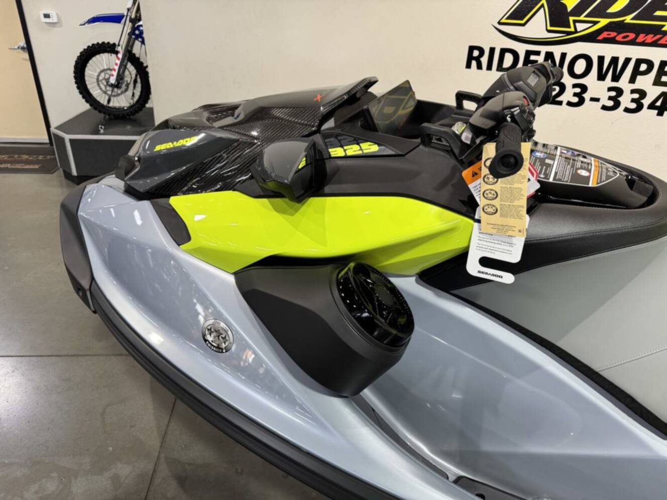A photo of this 2026 Sea-Doo RXP-X 325 Tech, BRP Premium A, iBR Ice Metal / Manta