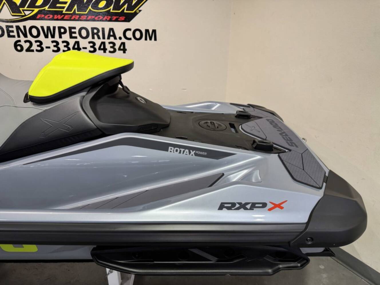 A photo of this 2026 Sea-Doo RXP-X 325 Tech, BRP Premium A, iBR Ice Metal / Manta