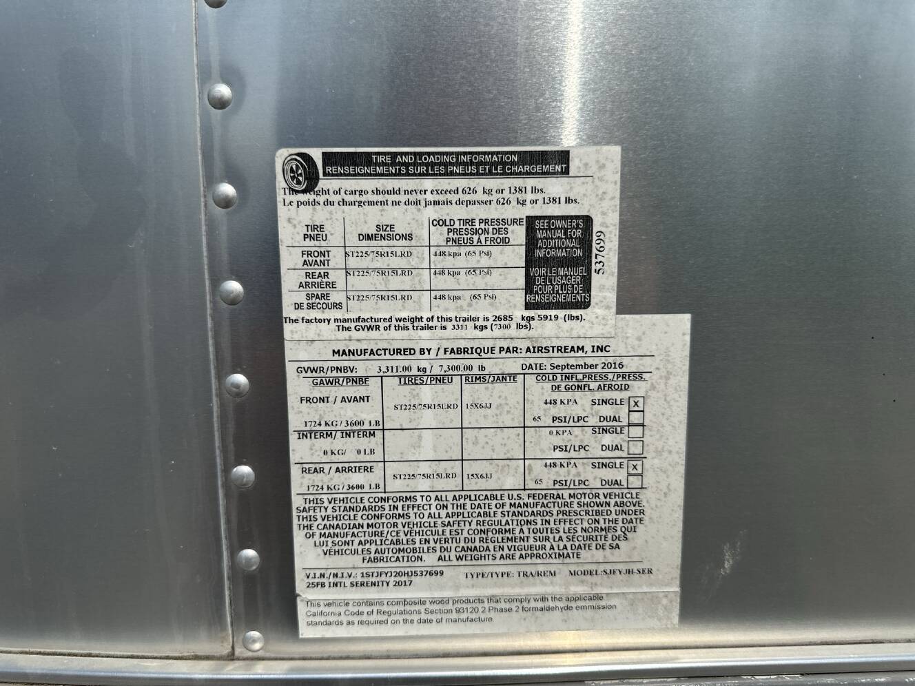 A photo of this 2017 Airstream International Serenity 25FB