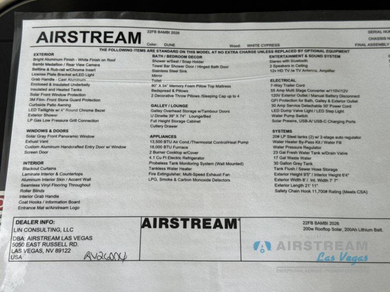 A photo of this 2026 Airstream Bambi 22FB