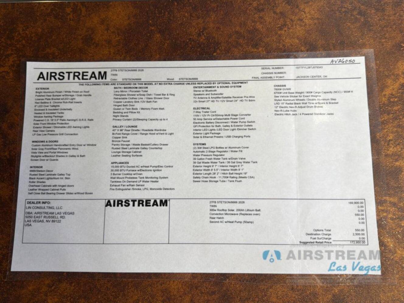 A photo of this 2026 Airstream Stetson 6666 Special Edition 27FBT Hatch