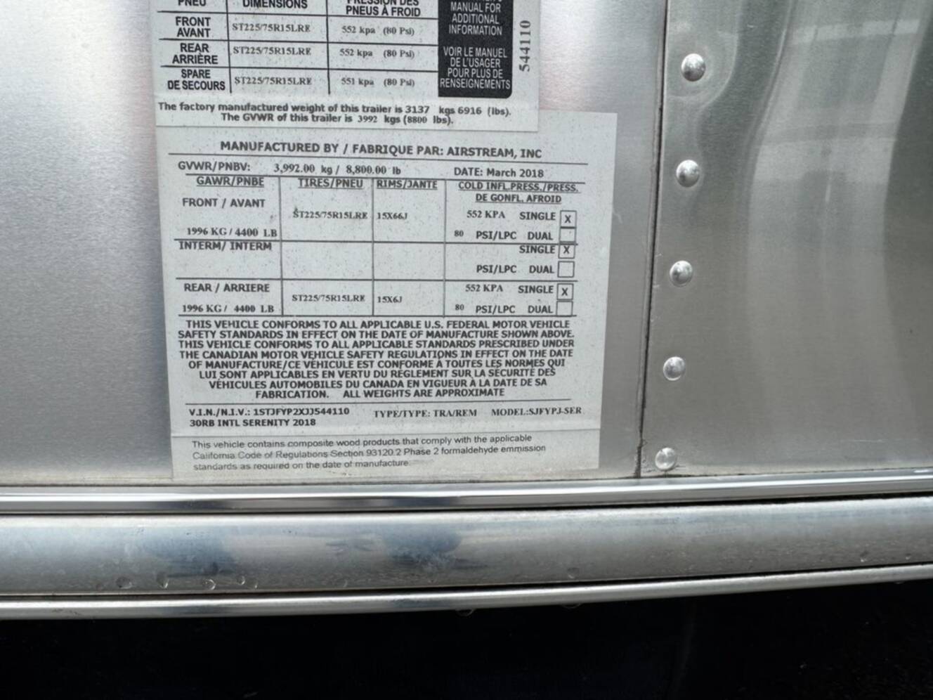 A photo of this 2018 Airstream International Serenity 30RB Twin