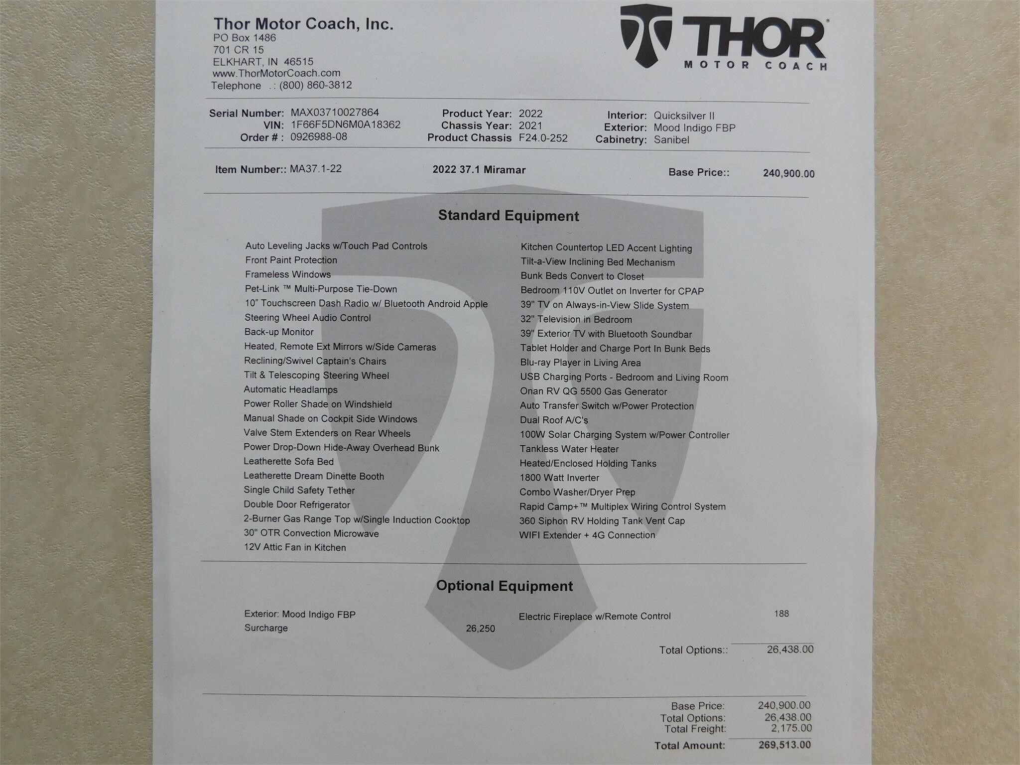 2022 Thor Motor Coach MIRAMAR 37.1 in brooksville FL