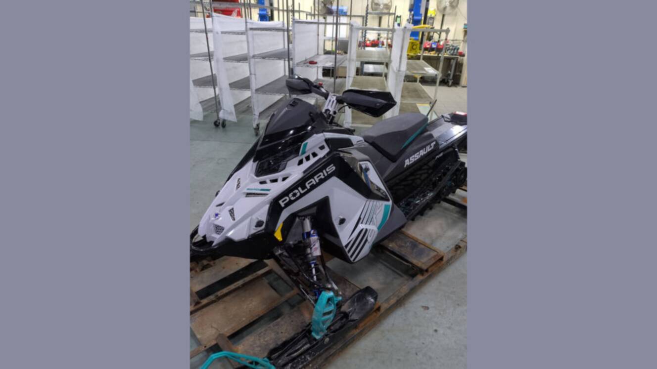 A photo of this 2025 Polaris® 9R Switchback Assault 146 Ghost White Metallic / Gloss 