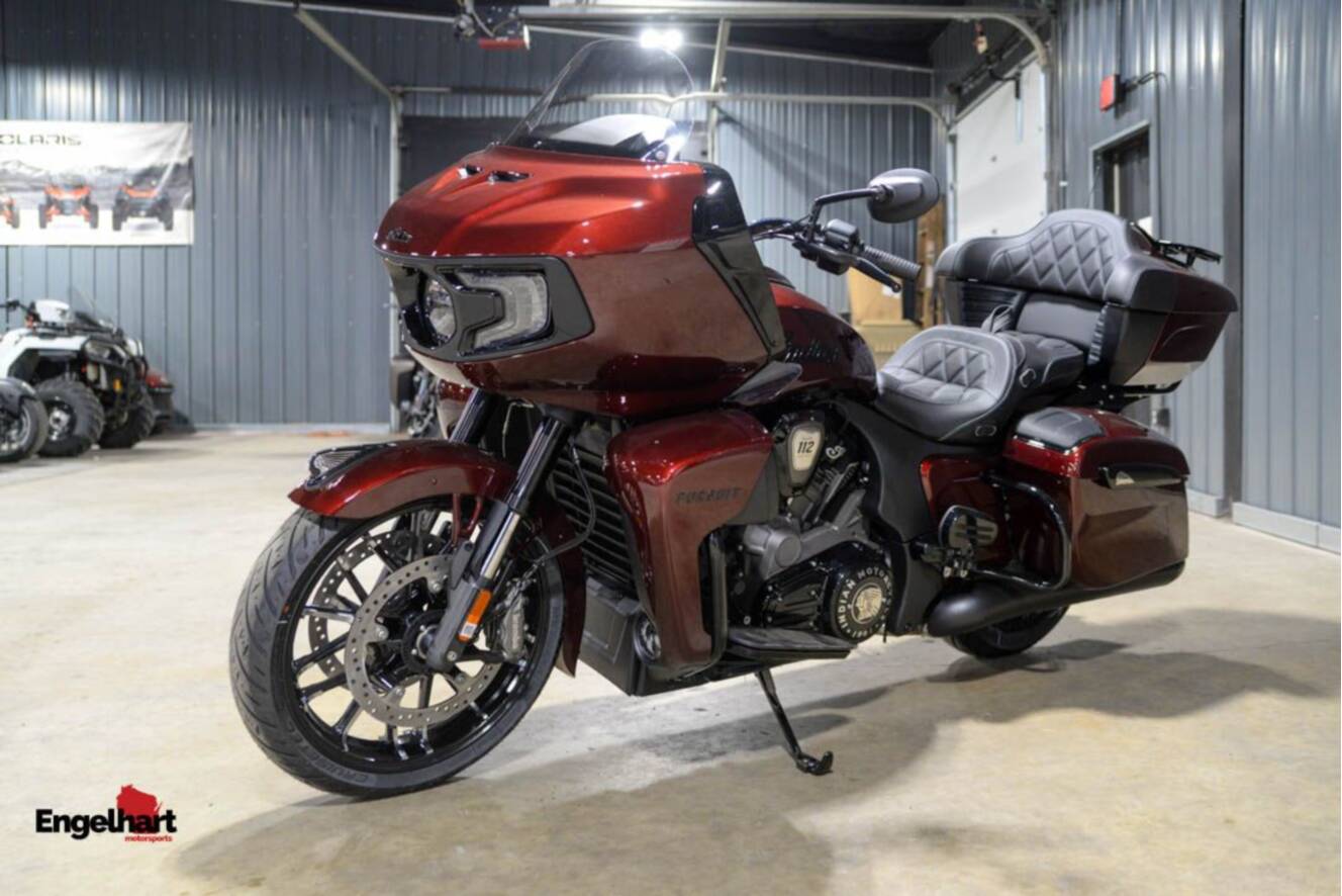 A photo of this 2026 Indian Motorcycle Pursuit® Dark Horse® with 112 and Powerband Audio Pack