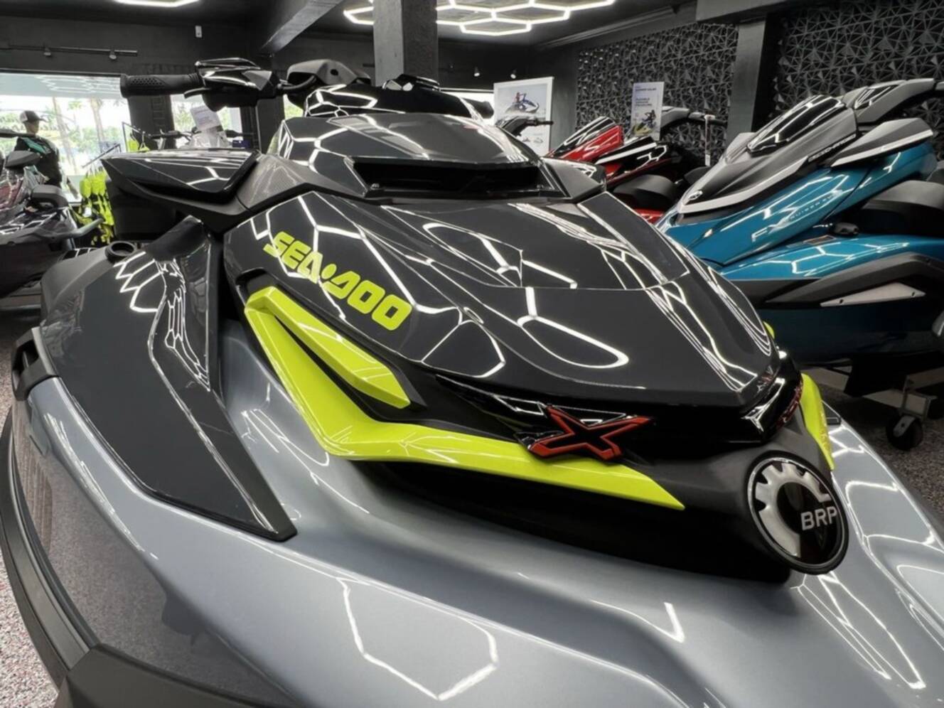 A photo of this 2025 Sea-Doo RXT-X 325 Ice Metal / Manta Green