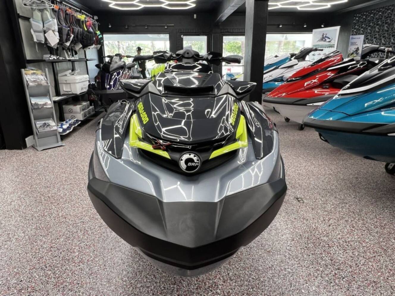 A photo of this 2025 Sea-Doo RXT-X 325 Ice Metal / Manta Green