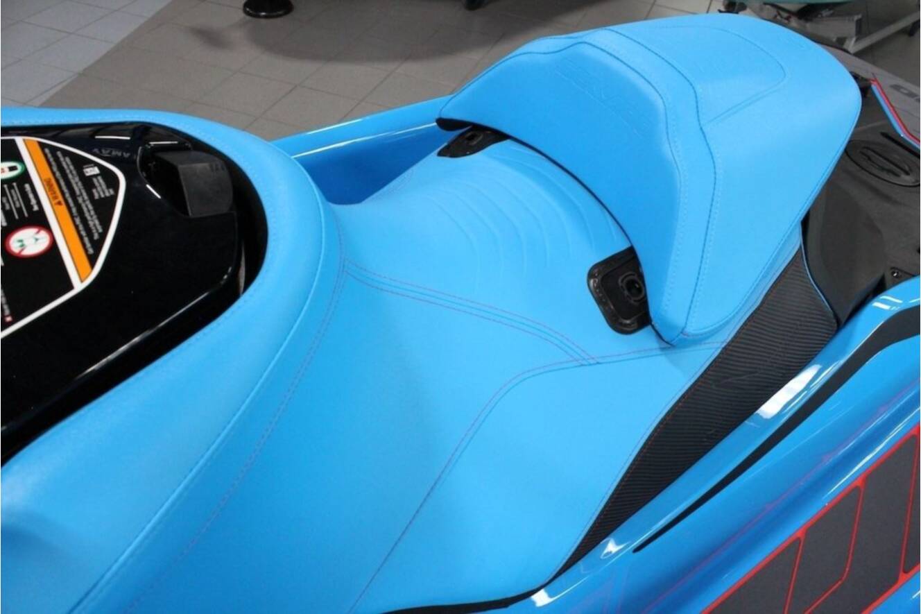 A photo of this 2026 Sea-Doo RXP-X 325 iBR Gulfstream Blue Premium