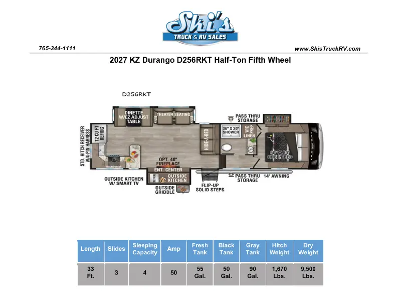 2027 KZ RV Durango D256RKT Half-Ton