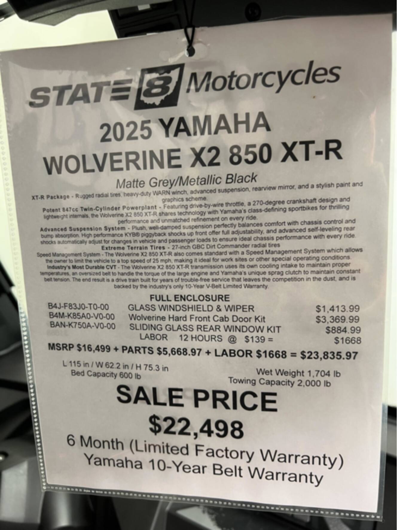 A photo of this 2025 Yamaha Wolverine X2 850 XT-R (YXE85WTZSB) HARD ENCLOSURE G