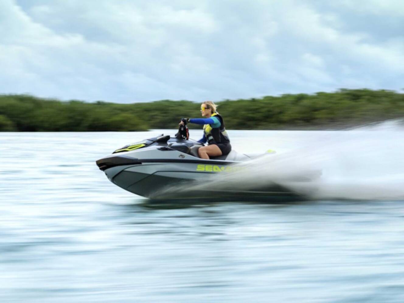 A photo of this 2026 Sea-Doo RXT-X 325 Ice Metal / Manta Green