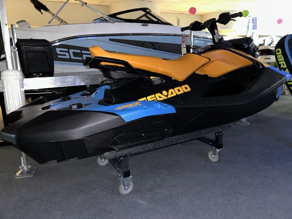 2026 Sea-Doo Spark 3up Trixx 90-Gulfstream Blue/ Orange Crush in houghton lake MI